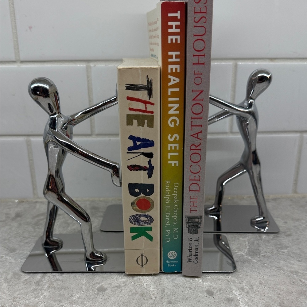 Rare Vintage Chrome Metal Bookends